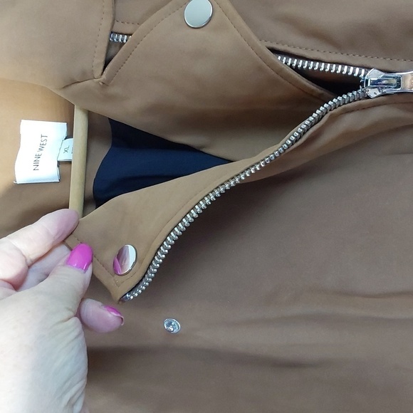 Nine West- Deep Tan Moto Coat/Jacket Silver accent Neutral Edgy MOD New! S.XL - Picture 6 of 12